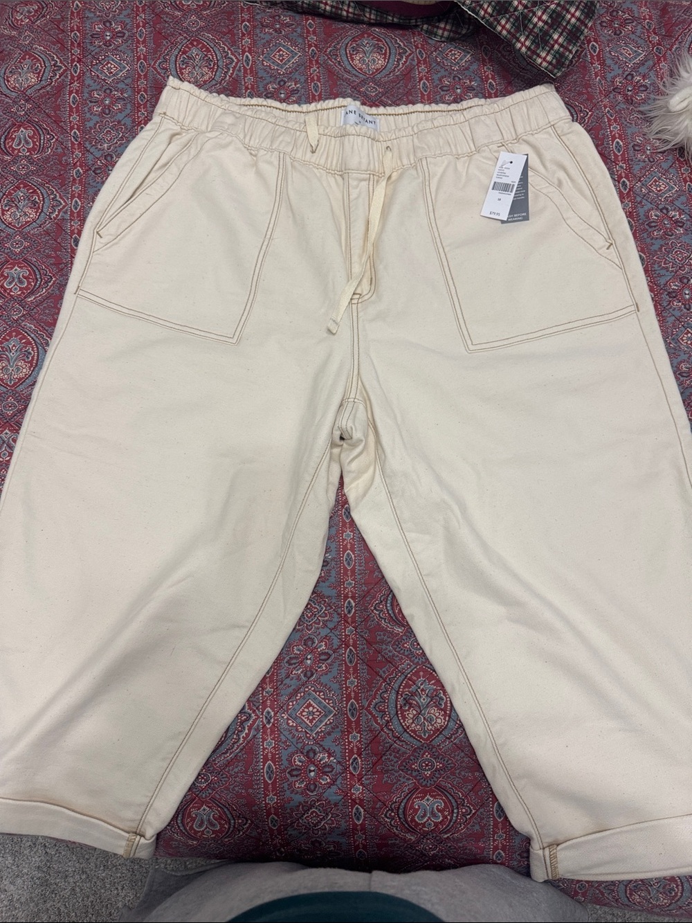 Lane Bryant Cream Ankle-Cropped Drawstring Jeans